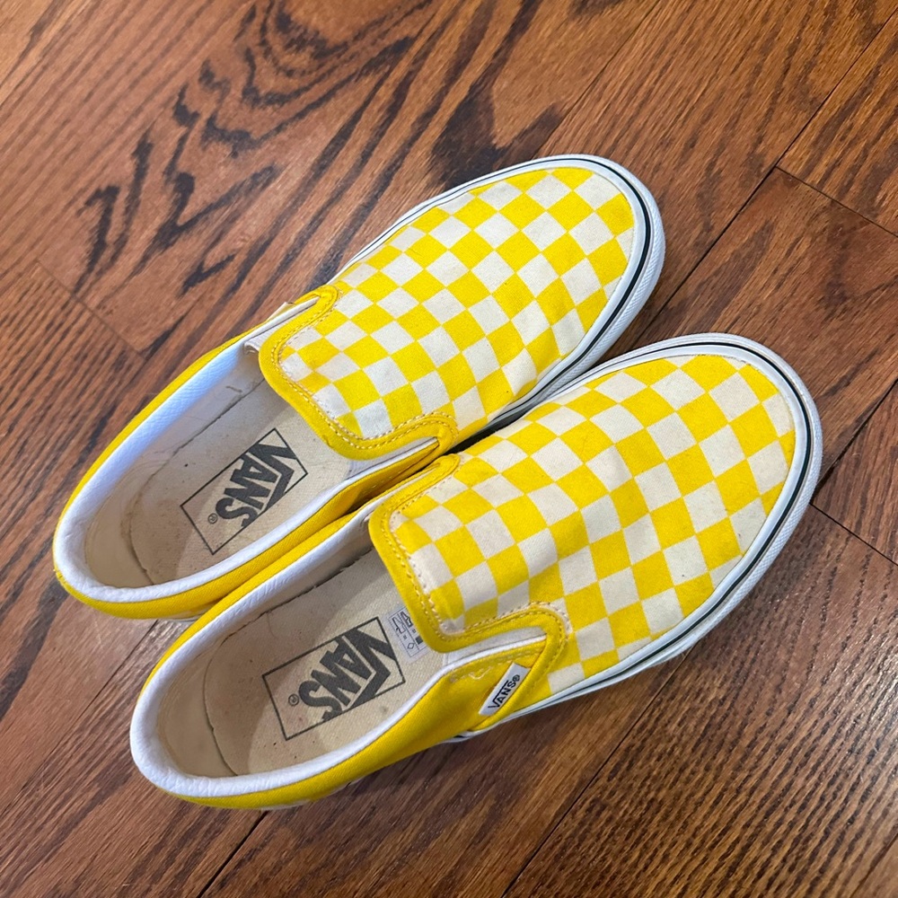 Vans yellow and white checkered slip on shoes - size women's 6.5 / men’s 5